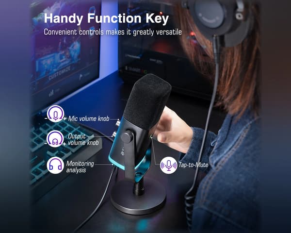 AMPLIGAME AM8 RGB USB/XLR Mikrofon - Dynamisk Mikrofon - Sort