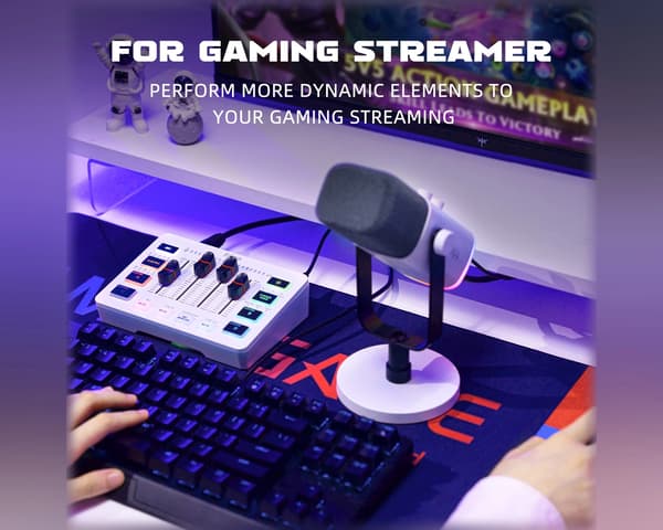 AMPLIGAME SC3 Gaming USB Mixer - Miksebord for Streaming & Podkast - Hvit