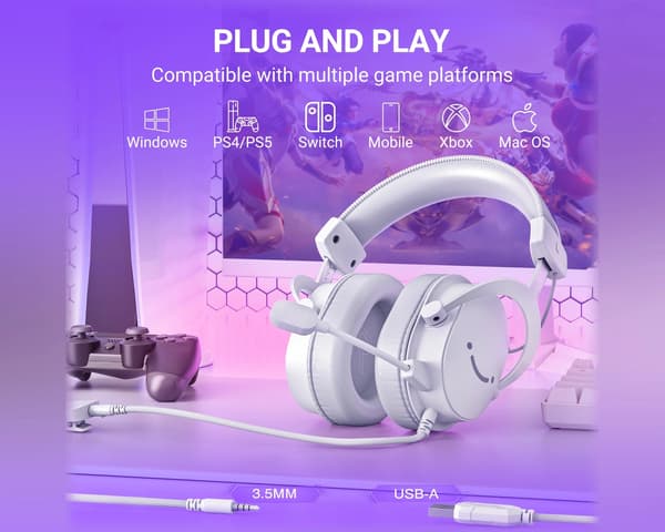H9 7.1 Gaming Headset RGB - Hvit