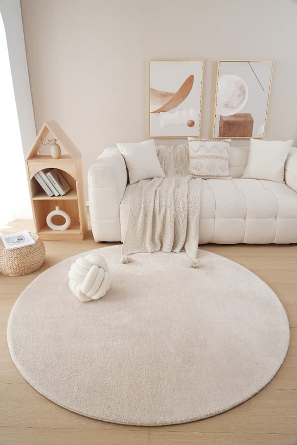 Blød Beige Rund Vaskbar Polyester Tæppe 240 cm