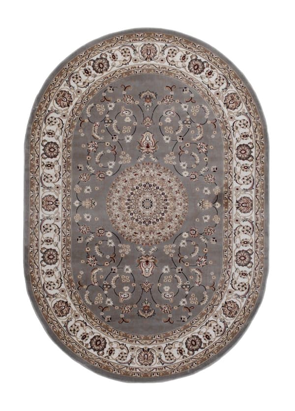 Doha Oma Grå Oval Wiltonmåtte 200x290 cm