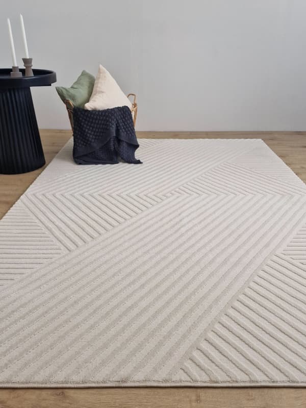 Elaro Striara Creme 160x230 cm Moderne Tæppe med Blødt Polyester