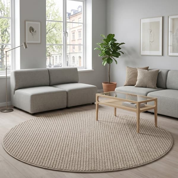 Selina Beige Rund 120 cm Ryetæppe