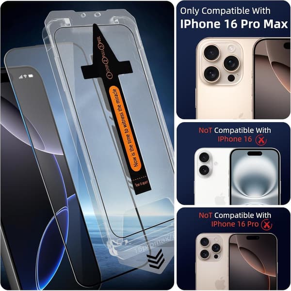 2-Pack Skjermbeskytter kompatibel med iPhone 16 Pro Max – Ramme