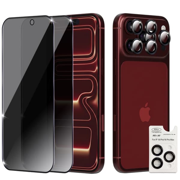 2-Pack iPhone 18 Pro Max Privacy Skärmskydd & 2-Pack linsskydd - Härdat Glas 9H - Super kvalitet 3D