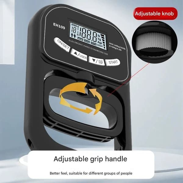Handdynamometer med LCD-display – mäter greppstyrka upp till 180 kg, justerbart grepp
