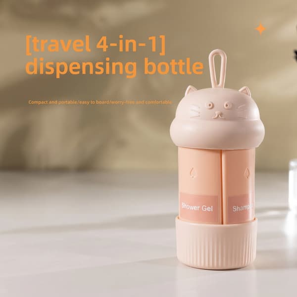 Reseflaskor 4-pack med kattdesign – läcksäkra toalettflaskor med dubbel tätning, 60 ml per flaska