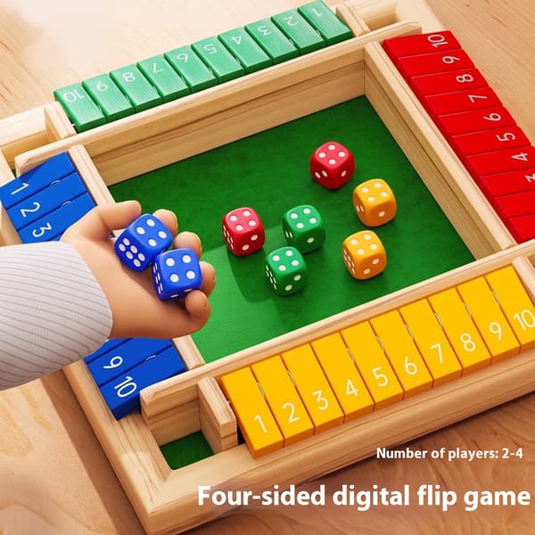Shut the Box brætspil i træ – terningespil for 2–4 spillere, kompakt og bærbart
