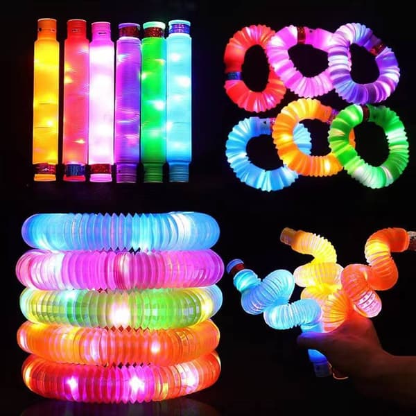Pop tubes med LED-lys, 6-pak – lysende sensorlegetøj som lyser op i mørket