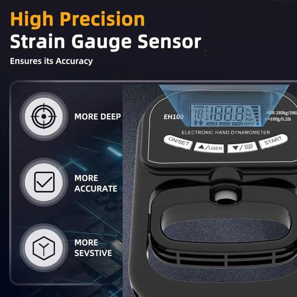Handdynamometer med LCD-display – mäter greppstyrka upp till 180 kg, justerbart grepp