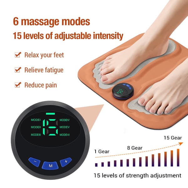 Fodmassagemåtte med EMS-teknik, 6 indstillinger og genopladelig design
