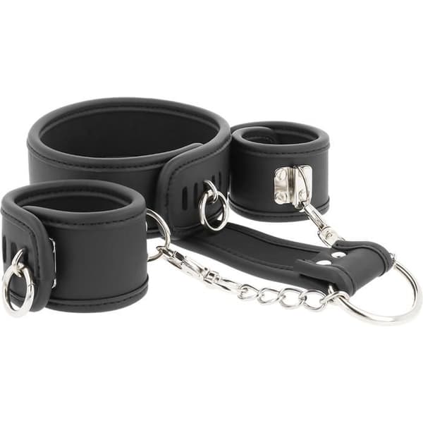 FETISH UNDERDANIG - VEGANSK LÄDERHALSBAND OCH HANDBOJOR MED NEOPRENFODER -