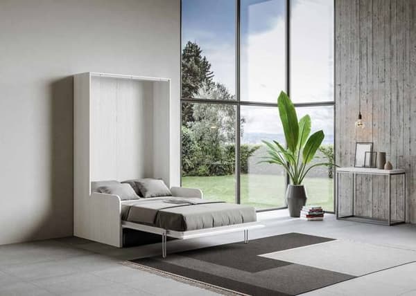 Fällbar säng - ITAMOBY - KENTARO - 120x190 cm - Inbyggd soffa - Vit ask