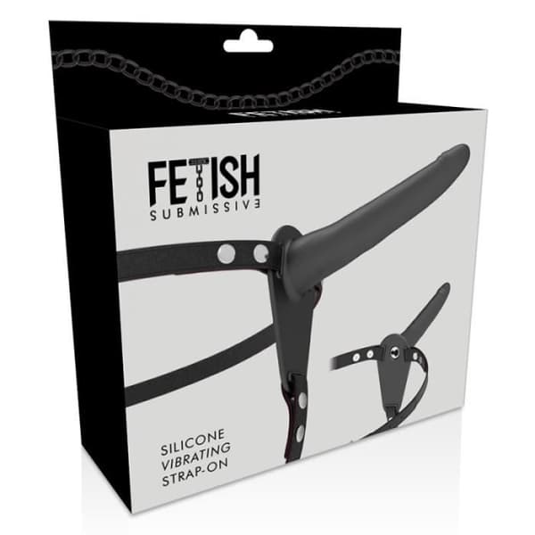 FETISCH UNDERDANIG SILIKON STRAP-ON VIBRATOR SVART 15CM