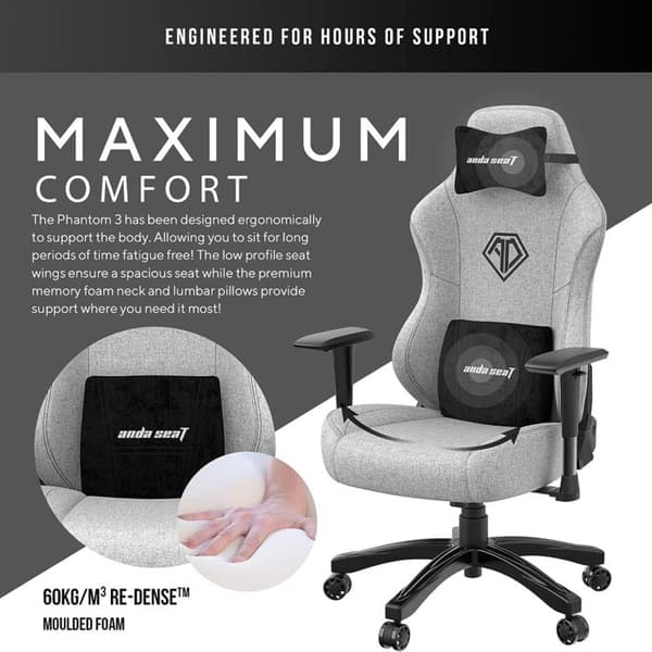 Spelstol - ANDASEAT - Phantom 3 - Läder PVC - Grå - 4D-armstöd