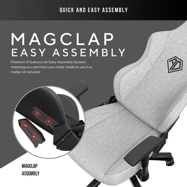 Spelstol - ANDASEAT - Phantom 3 - Läder PVC - Grå - 4D-armstöd