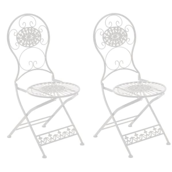 Set med 2 Fällbara Trädgårdsstolar i Smidesjärn - Vit - Modern Stil - För 2 personer