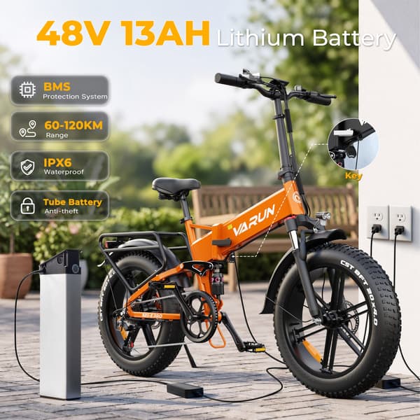 VARUN S20-2 Pro Foldbar Fat Tire Elcykel 20 Tommer 48V 13Ah, Orange