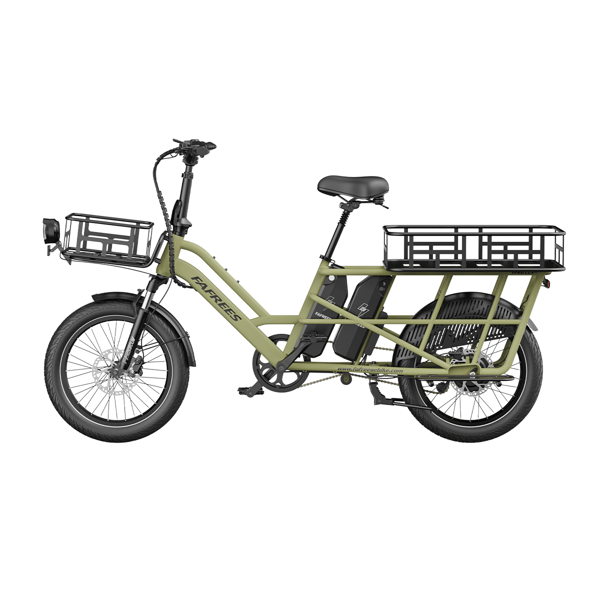 FAFREES FF20 CUV Familjelast-elcykel Dubbla 15Ah-batterier, Longtail Elcykel, Grön