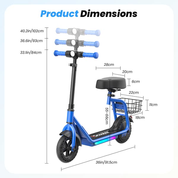 iScooter iK7 Elscooter för barn med säte och korg, blå