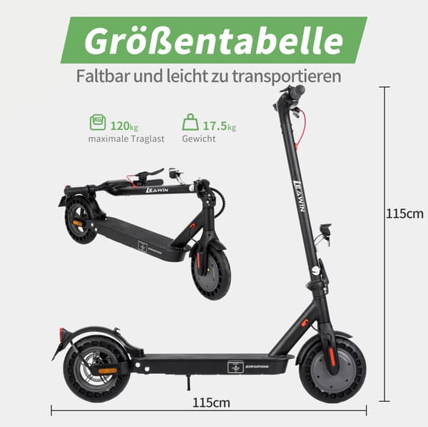 El-løbehjul Leawin E9T, 10”, maks. 20 km/t, app-styring, sort