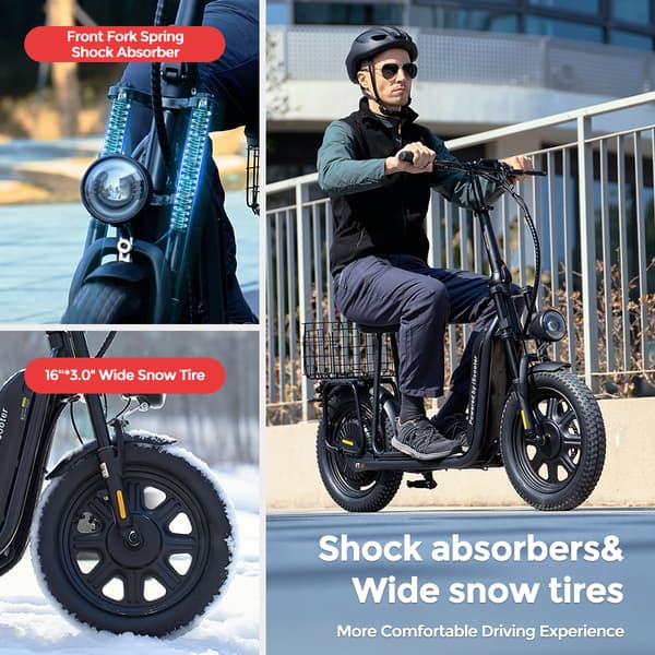 El-scooter til voksne iScooter F7, 16" vinterdæk, foldbar, sort