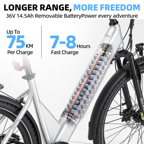 Elcykel BEKUP V28, 28\", 522Wh, 75km räckvidd, Silver