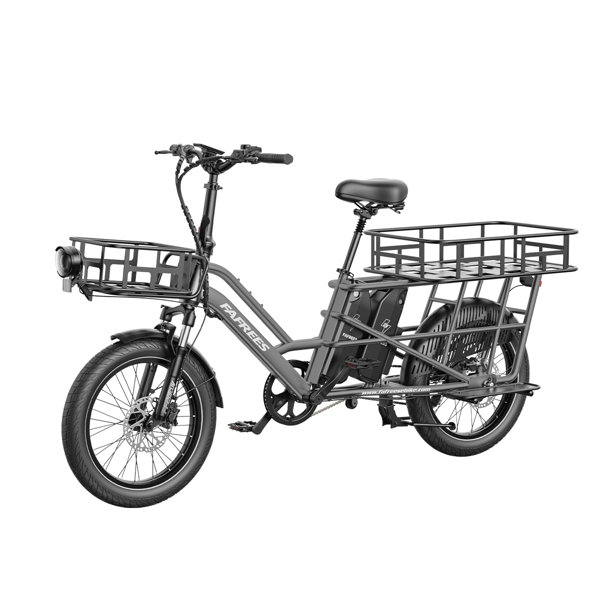 FAFREES FF20 CUV Familjelast-elcykel Dubbla 15Ah-batterier, Longtail Elcykel, Grå