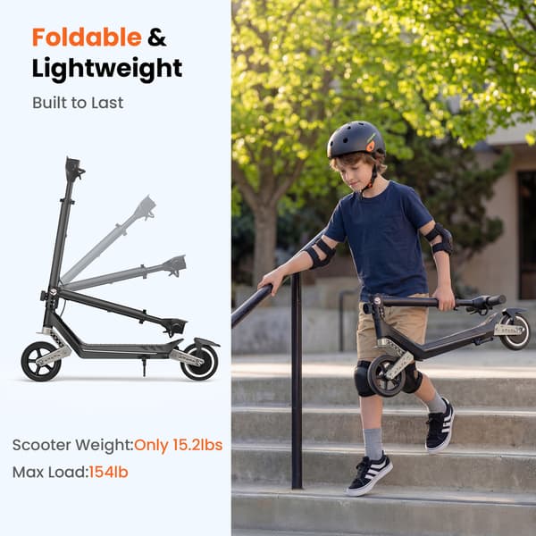 iScooter K6 Kids Electric Scooter, LED Display, Adjustable Height, Bluetooth Speaker, Foldable Lightweight, Orange