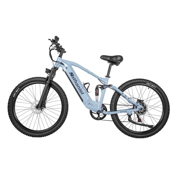 Elektrisk mountainbike Nathaniel SYR03, 27.5\" långfärds-E-MTB, fullfjädring, blå