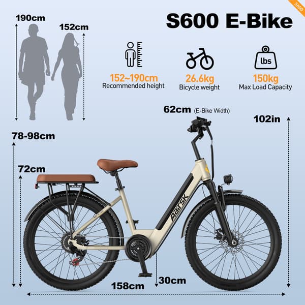 Elcykel för stad Aairsk S600, 26", Gul