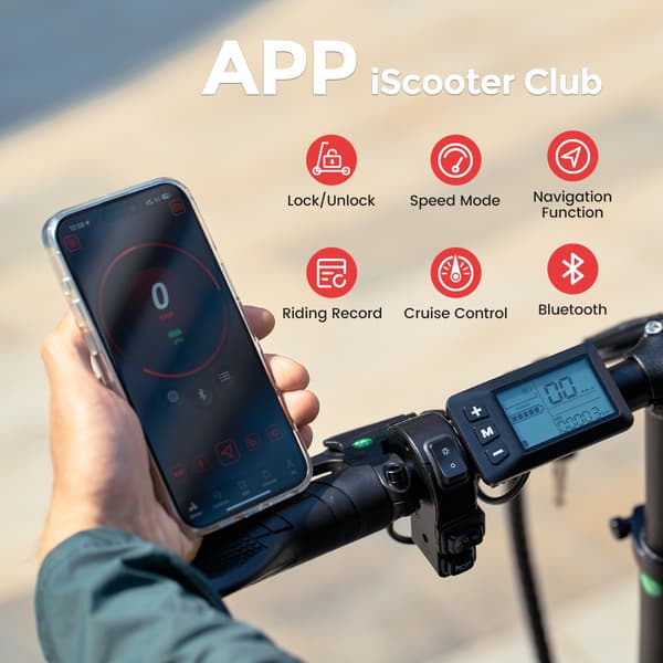 El-scooter til voksne iScooter F7, 16" vinterdæk, foldbar, sort