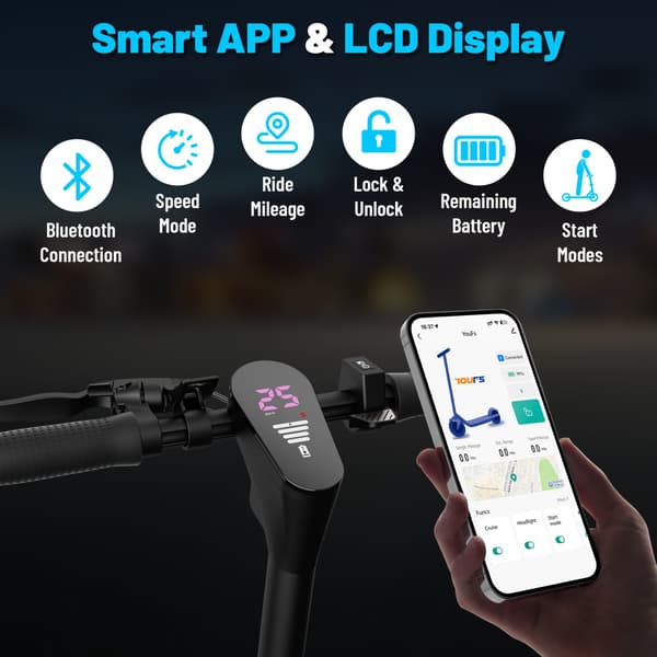 Elsparkcykel HIQIS D9, 10\" bikakehjul, smart appkontroll, blå