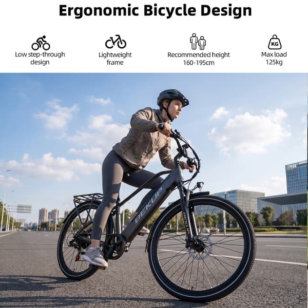 Hybrid Elcykel BEKUP V2, 26\" Mid-Step Ramme, Grå
