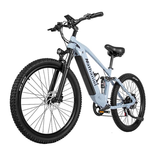 Elektrisk mountainbike Nathaniel SYR03, 27.5\" långfärds-E-MTB, fullfjädring, blå