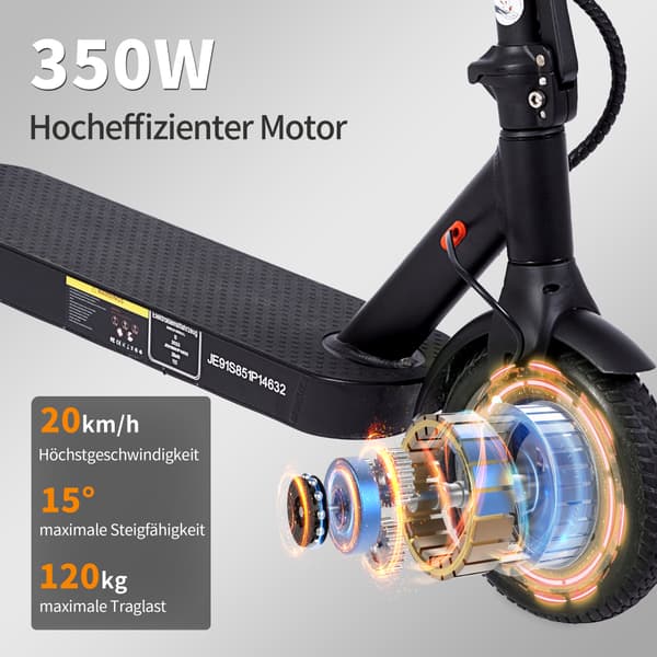 El-scooter Leawin E9, maks. 20 km/t, 8,5” solide dæk, foldbar, sort