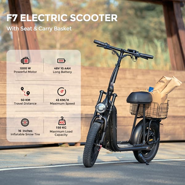 El-scooter til voksne iScooter F7, 16" vinterdæk, foldbar, sort