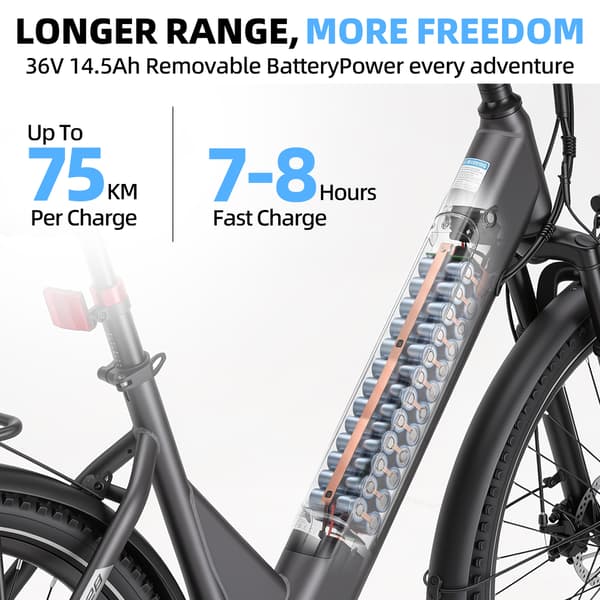 Elcykel BEKUP V28, 28\", 522Wh, 75km räckvidd, Grå