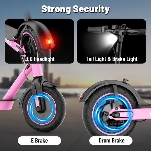 Elsparkcykel HIQIS D9, 10\" bikakehjul, smart appkontroll, rosa
