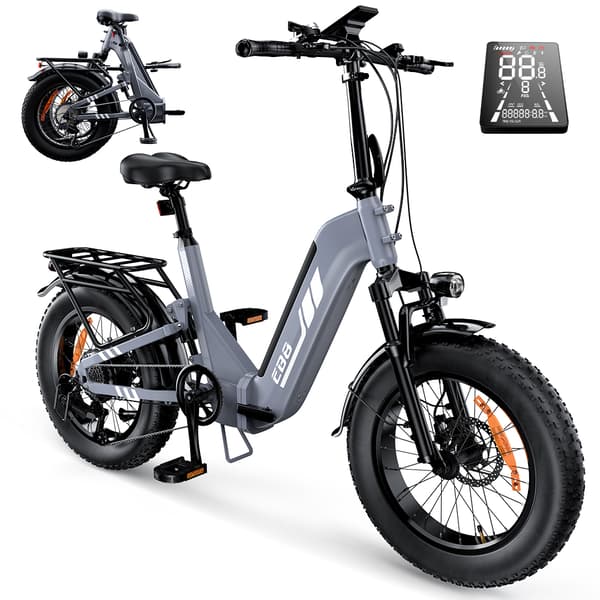 Sammenfoldelig elcykel iScooter EB8, 20\" fede dæk, momentføler, grå