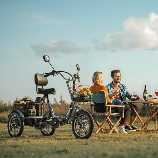 Eltrehjuling Cysum T1 Pro, 16", fram- och bakkorg, grå