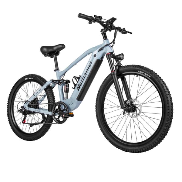 Elektrisk mountainbike Nathaniel SYR03, 27.5\" långfärds-E-MTB, fullfjädring, blå