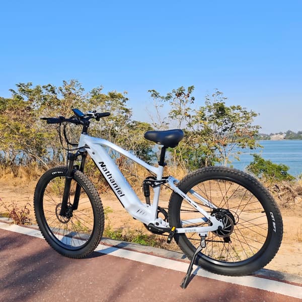 Elektrisk mountainbike Nathaniel SYR03, 27.5\" långfärds-E-MTB, fullfjädring, blå
