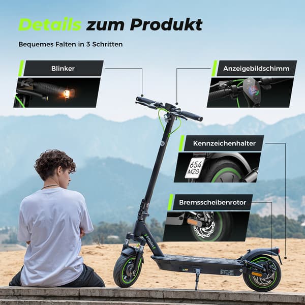 El-løbehjul til voksne iSinwheel S10 Plus, Maks. 20 km/t, App-styring, Sort