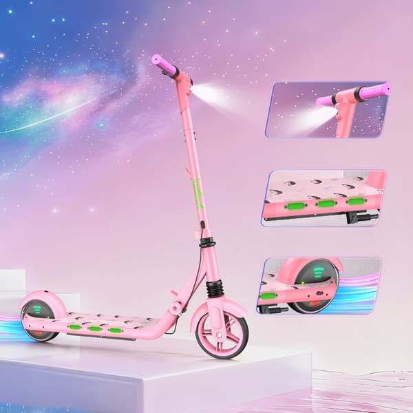 Elektrisk sparkcykel för barn KIDDOWE K2, 12 km räckvidd, 6,5\" solida däck, rosa