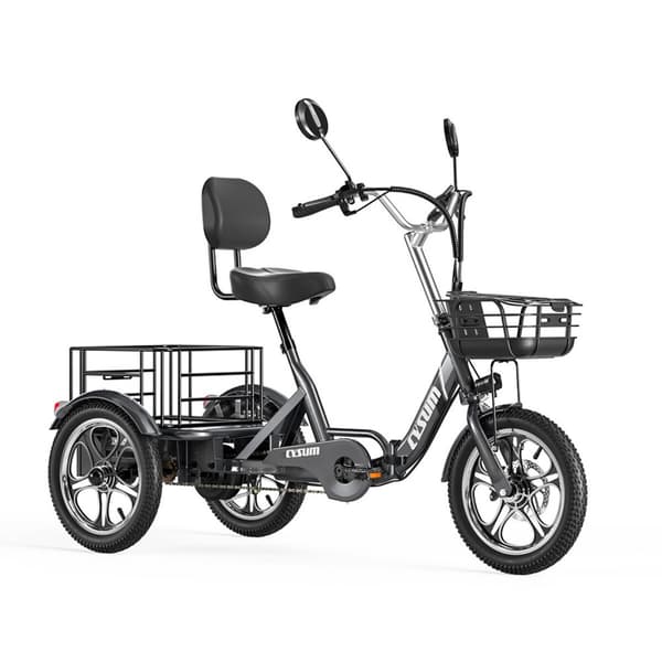 Eltrehjuling Cysum T1 Pro, 16", fram- och bakkorg, grå