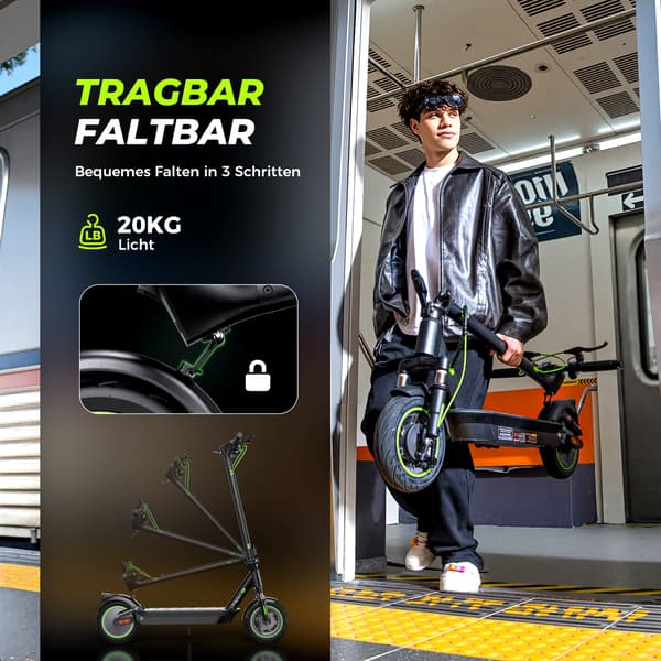 El-løbehjul til voksne iSinwheel S10 Plus, Maks. 20 km/t, App-styring, Sort