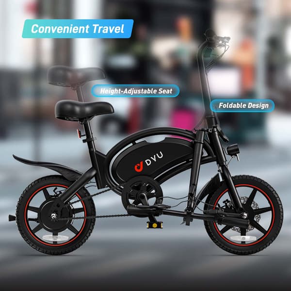 DYU D3S 14\" Mini Sammenklappelig El-cykel, 36V 10Ah, Sort