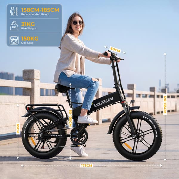 VARUN S20-2 Pro Foldbar Fat Tire Elcykel 20 Tommer 48V 13Ah, Sort