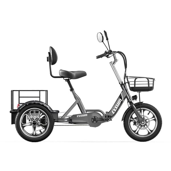 Eltrehjuling Cysum T1 Pro, 16", fram- och bakkorg, grå